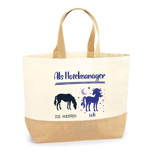 Planetee Jutebeutel Hotelmanager Einhorn - Einkaufstasche aus Baumwolle & Jute, Geschenk zum Geburtstag, Abschied oder Ruhestand für Kollegen oder Chef von Planetee