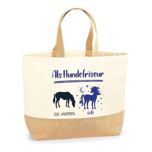 Planetee Jutebeutel Hundefriseur Einhorn - Einkaufstasche aus Baumwolle & Jute, Geschenk zum Geburtstag, Abschied oder Ruhestand für Kollegen oder Chef von Planetee