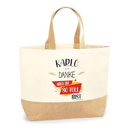 Planetee Jutebeutel Karlo Du so toll bist - Einkaufstasche & Strandtasche aus Baumwolle und Jute, Geschenk für Männer, Geburtstag, Vatertag, Bruder oder Freund, Weihnachten von Planetee