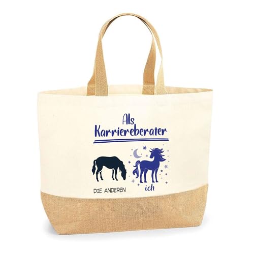 Planetee Jutebeutel Karriereberater Einhorn - Einkaufstasche aus Baumwolle & Jute, Geschenk zum Geburtstag, Abschied oder Ruhestand für Kollegen oder Chef von Planetee