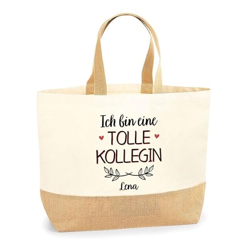 Planetee Jutebeutel Lena Tolle Kollegin - Einkaufstasche & Strandtasche aus Baumwolle und Jute Geschenk für Damen Geburtstag Muttertag Freundin Schwester Weihnachten von Planetee