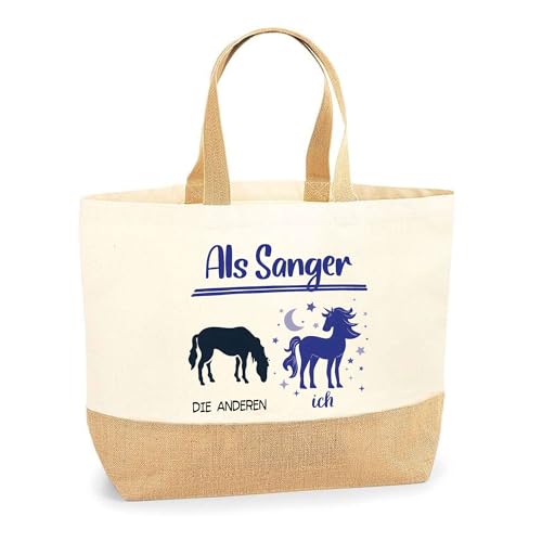 Planetee Jutebeutel Sänger Einhorn - Einkaufstasche aus Baumwolle & Jute, Geschenk zum Geburtstag, Abschied oder Ruhestand für Kollegen oder Chef von Planetee
