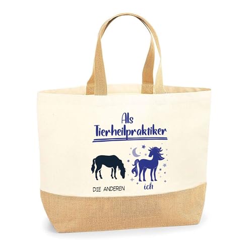 Planetee Jutebeutel Tierheilpraktiker Einhorn - Einkaufstasche aus Baumwolle & Jute, Geschenk zum Geburtstag, Abschied oder Ruhestand für Kollegen oder Chef von Planetee