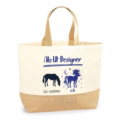 Planetee Jutebeutel UI-Designer Einhorn - Einkaufstasche aus Baumwolle & Jute, Geschenk zum Geburtstag, Abschied oder Ruhestand für Kollegen oder Chef von Planetee