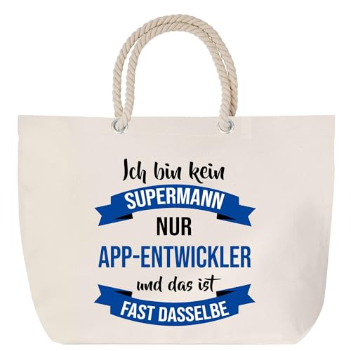 Planetee Strandtasche mit Kordelgriffen - Bester App-Entwickler Powermann - großer Baumwoll-Shopper, wiederverwendbar, Geschenk zum Ruhestand, Abschied oder Geburtstag für Kollegen oder Chef von Planetee