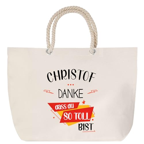 Planetee Strandtasche mit Kordelgriffen Christof Du so toll bist - Baumwoll-Shopper, Geschenk für Männer zum Geburtstag, Vatertag oder Weihnachten von Planetee