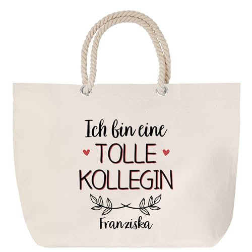 Planetee Strandtasche mit Kordelgriffen Franziska Tolle Kollegin - Großer Baumwoll-Shopper Einkaufstasche Damen Geschenk Geburtstag Muttertag Valentinstag Weihnachten Schwester Freundin von Planetee