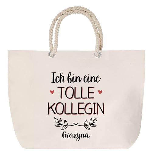 Planetee Strandtasche mit Kordelgriffen Grazyna Tolle Kollegin - Großer Baumwoll-Shopper Einkaufstasche Damen Geschenk Geburtstag Muttertag Valentinstag Weihnachten Schwester Freundin von Planetee