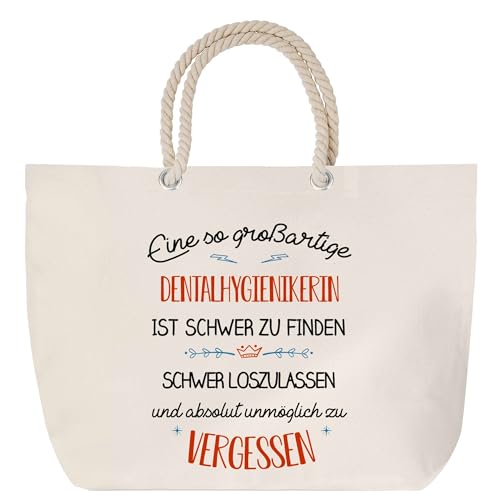 Planetee Strandtasche mit Kordelgriffen Großartige Dentalhygienikerin - großer Baumwoll-Shopper, wiederverwendbar, Geschenk zum Ruhestand, Abschied oder Geburtstag für Kollegin oder Chefin von Planetee
