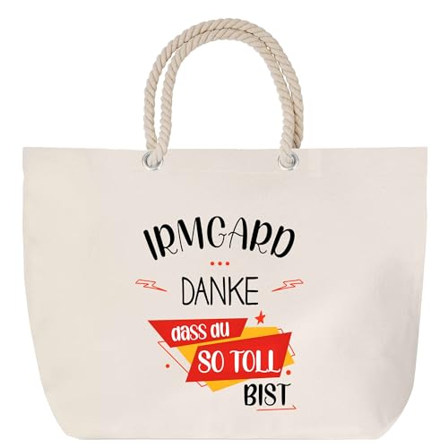 Planetee Strandtasche mit Kordelgriffen Irmgard Du so toll bist - Großer Baumwoll-Shopper Einkaufstasche Damen Geschenk Geburtstag Muttertag Valentinstag Weihnachten Schwester Freundin von Planetee