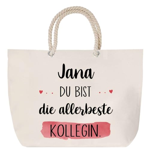 Planetee Strandtasche mit Kordelgriffen Jana allerbeste Kollegin - Großer Baumwoll Shopper Einkaufstasche Geschenk Ruhestand Abschied Geburtstag Secret Santa für Kollegin oder Chefin von Planetee