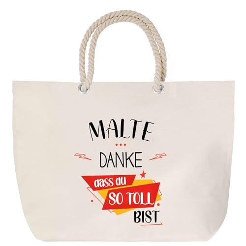 Planetee Strandtasche mit Kordelgriffen Malte Du so toll bist - Baumwoll-Shopper, Geschenk für Männer zum Geburtstag, Vatertag oder Weihnachten von Planetee