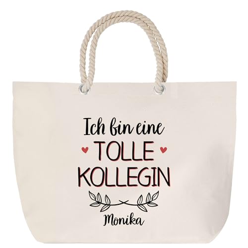 Planetee Strandtasche mit Kordelgriffen Monika Tolle Kollegin - Großer Baumwoll-Shopper Einkaufstasche Damen Geschenk Geburtstag Muttertag Valentinstag Weihnachten Schwester Freundin von Planetee