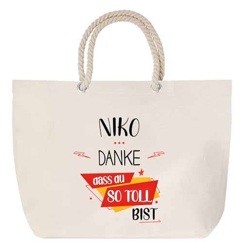 Planetee Strandtasche mit Kordelgriffen Niko Du so toll bist - Baumwoll-Shopper, Geschenk für Männer zum Geburtstag, Vatertag oder Weihnachten von Planetee