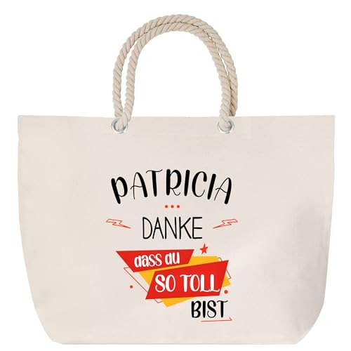 Planetee Strandtasche mit Kordelgriffen Patricia Du so toll bist - Großer Baumwoll-Shopper Einkaufstasche Damen Geschenk Geburtstag Muttertag Valentinstag Weihnachten Schwester Freundin von Planetee
