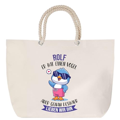 Planetee Strandtasche mit Kordelgriffen Rolf - Er hat einen Vogel - Baumwoll-Shopper, Geschenk für Männer zum Geburtstag, Vatertag oder Weihnachten von Planetee