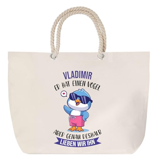 Planetee Strandtasche mit Kordelgriffen Vladimir - Er hat einen Vogel - Baumwoll-Shopper, Geschenk für Männer zum Geburtstag, Vatertag oder Weihnachten von Planetee
