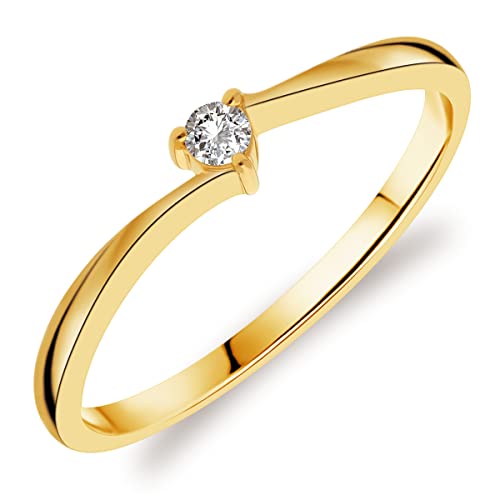 Damen-Solitärring aus Gelbgold 375/1000, mit weißem Diamant, 58 (18.5), Metall, Weißer Diamant von Planetys