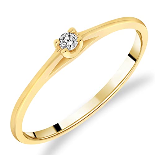 Damen-Solitärring aus Gelbgold 375/1000, mit weißem Diamant, 60, Metall, Weißer Diamant von Planetys