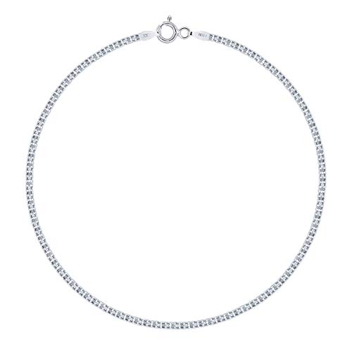 PLANETYS - Bismarck kette Diamantiert Knöchelkette Fußkettchen 925 Sterling Silber rhodiniert 1.8 mm Breite Längen: 23 cm von Planetys