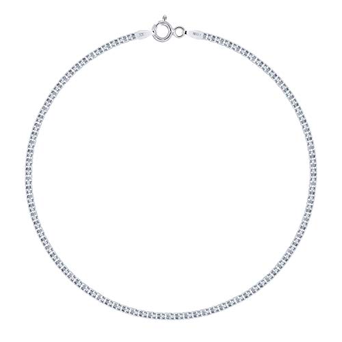 PLANETYS - Bismarck kette Diamantiert Knöchelkette Fußkettchen 925 Sterling Silber rhodiniert 1.8 mm Breite Längen: 25 cm von Planetys