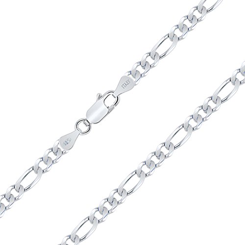 PLANETYS - Flache Figarokette (1+3) 925 Sterling Silber Rhodiniert Kette - Halskette - 4.1 mm Breite Längen: 60 cm von Planetys