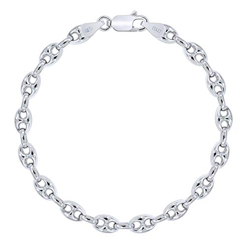 PLANETYS - Hohl Kaffeebohne Bohnenkette Armband 925 Sterling Silber rhodiniert - 6.2 mm Breite von Planetys