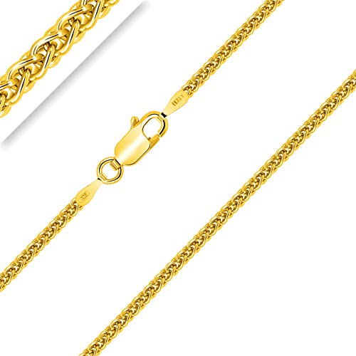 PLANETYS - Spiga-Kette, Silber 925/1000, vergoldet mit Gelbgold, 18 Karat, Breite 2 mm, 40-45-50-55-60-65-70 cm, 60 cm, Sterling Silber Gelbgold Silber von Planetys