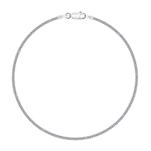 PLANETYS - Weizenkette Knöchelkette Fußkettchen 925 Sterling Silber rhodiniert 2 mm Breite Längen: 25 cm von Planetys