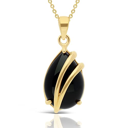 Planetys Damen-Halskette in Tropfenform aus Gold 375/1000 und Onyx, Gold, Onyx von Planetys