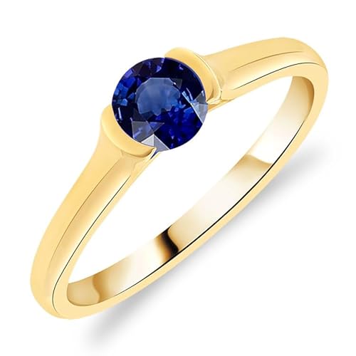 Planetys Damen-Solitärring aus Gelbgold 375/1000, besetzt mit natürlichem Saphir, 52 (16.6), Metall, Blauer_Saphir von Planetys