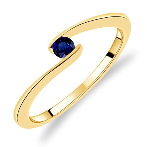 Planetys Damen-Solitärring aus Gelbgold 375/1000 mit natürlichem Saphir, 58 (18.5), Metall, Blauer Saphir von Planetys