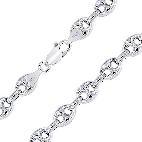 PLANETYS - Hohl Kaffeebohne Bohnenkette 925 Sterling Silber Rhodiniert Kette - Halskette - 7.5 mm Breite - Längen: 50 cm von Planetys