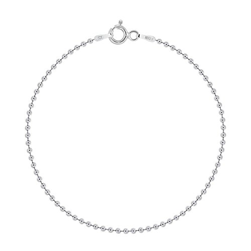 Planetys - KugelKette Knöchelkette Fußkettchen 925 Sterling Silber rhodiniert 1.5 mm Breite von Planetys