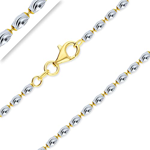 Planetys - Kugelkette Rice Moon diamantiert Silber 925 zweifarbig vergoldet 18 Karat Breite 2,2 mm 40-45-50-55-60-65-70 cm, Sterling Silber Gelbgold Silber von Planetys