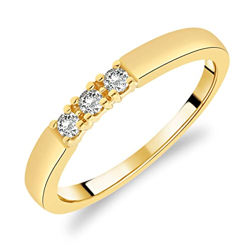 Trilogischer Ehering für Damen aus Gelbgold 375/1000 mit weißen Diamanten, 56 (17.8), Metall, Weißer Diamant von Planetys