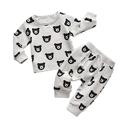 Planooar Baby Kleidung Set Baby Jungen Kleidung Outfit Langarm Oberteil mit Bärenmuster + Hose (3-6 Monate) Grau von Planooar