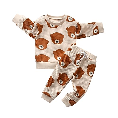 Planooar Baby Kleidung Set Baby Jungen Kleidung Outfit Langarm kleine Bär Muster Print Top + Hose (18-24 Monate) Braun von Planooar