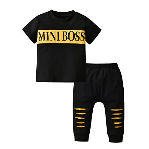 Planooar Babykleidung Set Baby Jungen Kleidung Outfit Kurzarm Brief Print T-Shirt Top + Hose Bekleidung (12-18 Monate) Schwarz von Planooar