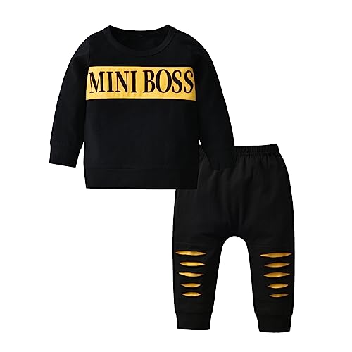 Planooar Babykleidung Set Baby Jungen Kleidung Outfit Langarm Briefdruck T-Shirt Top + Hose Bekleidung (12-18 Monate) Schwarz von Planooar