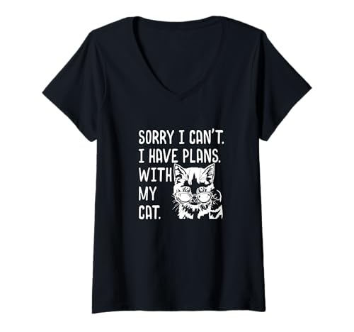 Damen Entschuldigung, ich kann Keine Pläne mit meiner Katze mit Sonnenbrille haben Kitty T-Shirt mit V-Ausschnitt Damen Entschuldigung, ich kann Keine Pläne mit meiner Katze mit Sonnenbrille haben Kitty T-Shirt mit V-Ausschnitt von Plans With Cat Apparel by Jess