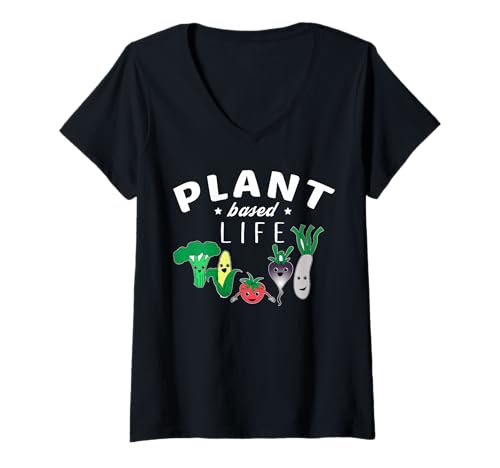 Damen Pflanzenbasiertes Leben, niedlich, vegetarisch, Vintage, vegan T-Shirt mit V-Ausschnitt Damen Pflanzenbasiertes Leben, niedlich, vegetarisch, Vintage, vegan T-Shirt mit V-Ausschnitt von Plant Based Life Cute Vegetarian Vegan Gifts