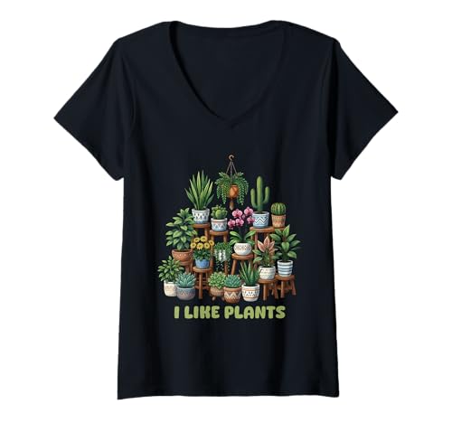 Damen I Like Plants Lustiges Gartenarbeit Botanical Lover Design T-Shirt mit V-Ausschnitt von Plant Botanical Humor Design for Women Youth Men