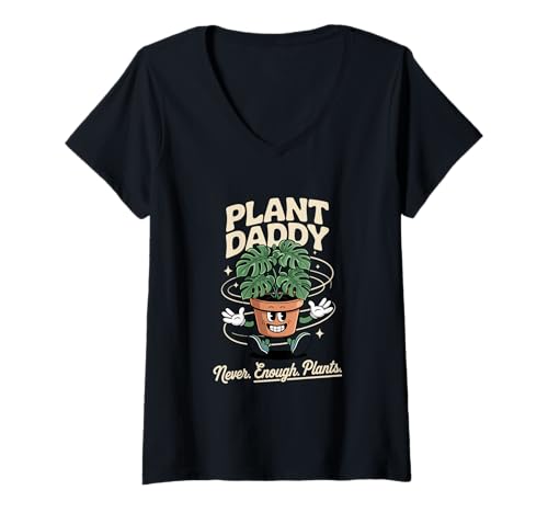 Damen Lustige Pflanzeneltern Monstera Plant Daddy T-Shirt mit V-Ausschnitt von Plant Daddy Funny Plant Lover Indoor Jungle