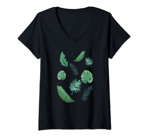 Damen Pflanzen Blätter Zimmerpflanzen Pflanze Dame T-Shirt mit V-Ausschnitt Damen Pflanzen Blätter Zimmerpflanzen Pflanze Dame T-Shirt mit V-Ausschnitt von Plant Designs for Women