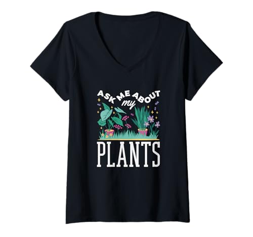 Damen Fragen Sie Mich nach Pflanzen Lustige Gartenarbeit T-Shirt mit V-Ausschnitt von Plant Gardening Nature Gifts And Gift Ideas