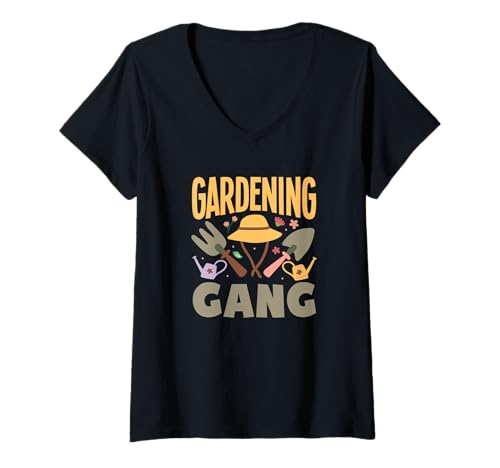 Damen Gardening Gang Lustiges Gärtnern T-Shirt mit V-Ausschnitt von Plant Gardening Nature Gifts And Gift Ideas