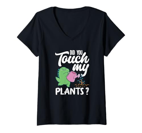 Damen Hast du Meine Pflanzen berührt? Lustige Gartenarbeit T-Shirt mit V-Ausschnitt von Plant Gardening Nature Gifts And Gift Ideas