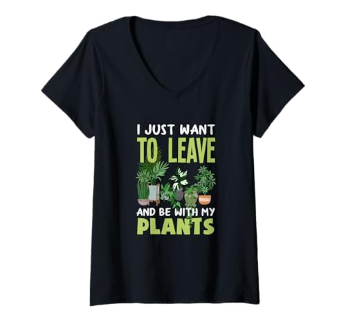Damen Ich Will einfach nur gehen und bei Meinen Pflanzen Sein Lustiges Gärtnern T-Shirt mit V-Ausschnitt von Plant Gardening Nature Gifts And Gift Ideas