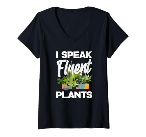 Damen Ich spreche fließend Pflanzen Lustiges Gärtnern T-Shirt mit V-Ausschnitt von Plant Gardening Nature Gifts And Gift Ideas